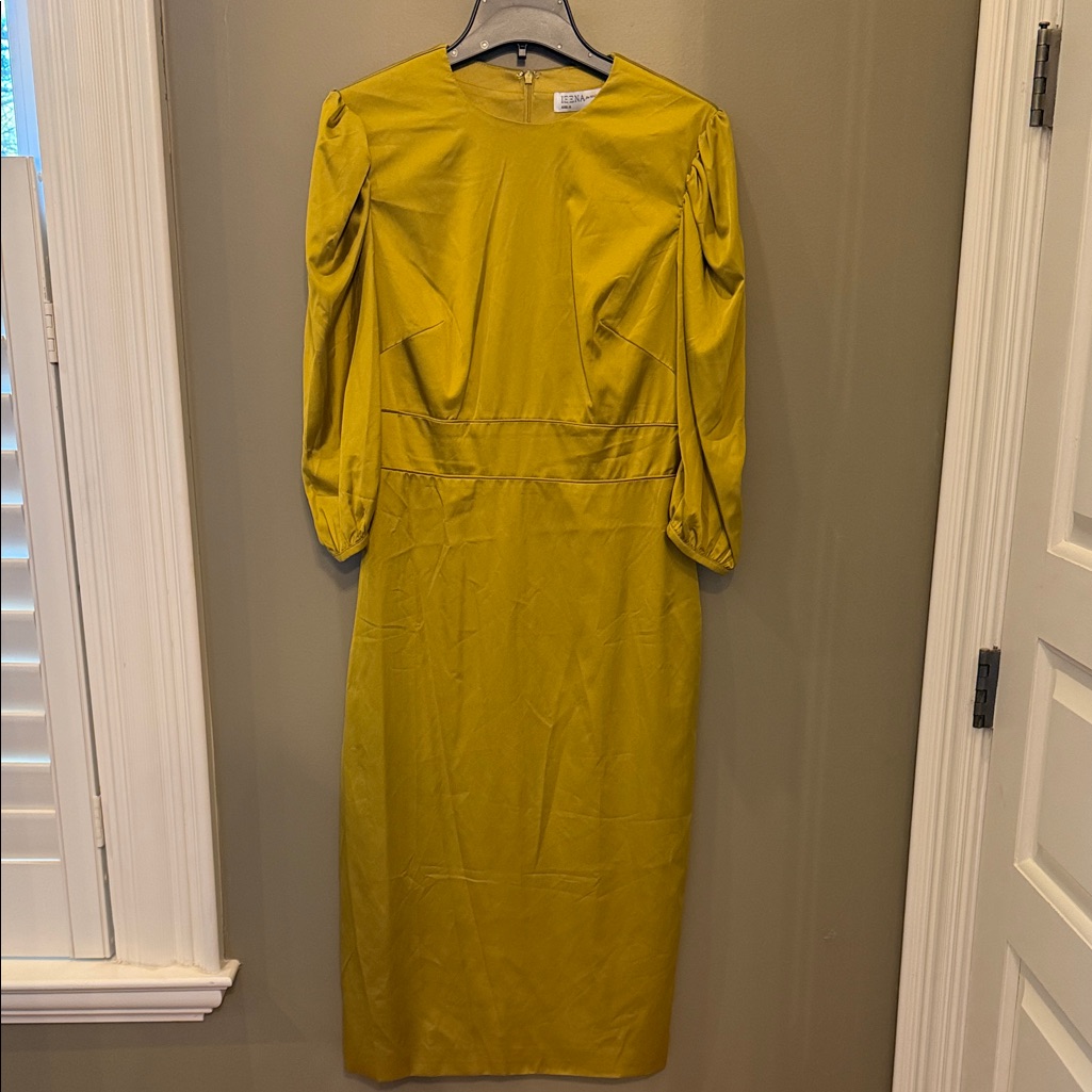 Satin Long Sleeve Midi Dress In Mustard